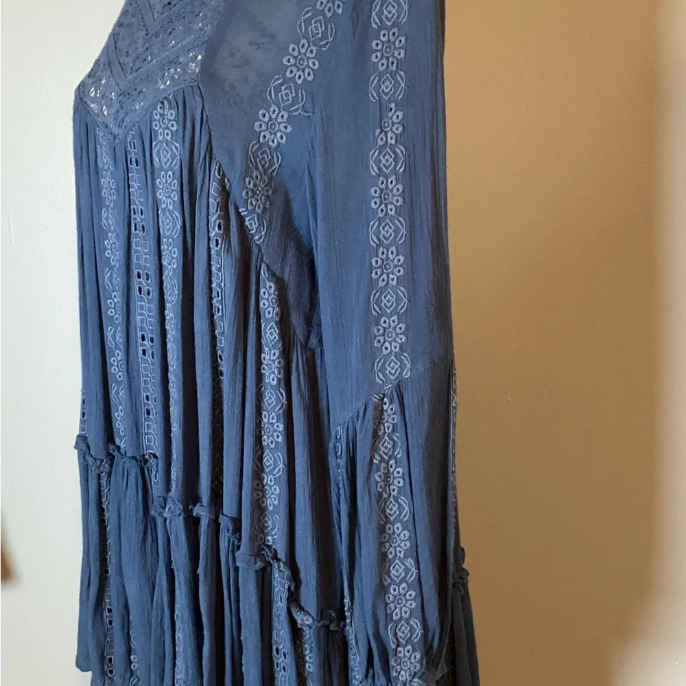 FREE PEOPLE KISS KISS EMBROIDERED BOHO Lace Tunic/Dress DENIM BLUE SIZE S/P - Image 7