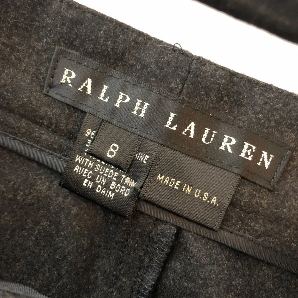 Ralph Lauren Black Label Womens Pants Wool Blend Suede Trim Straight Leg Black 8 - Image 5