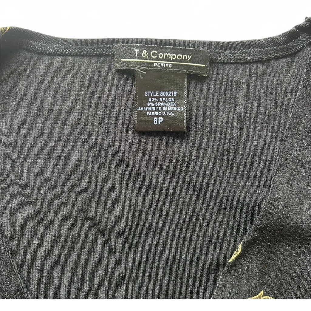 Chic Black and Gold Floral Women's Blouse Size 8P - Image 5