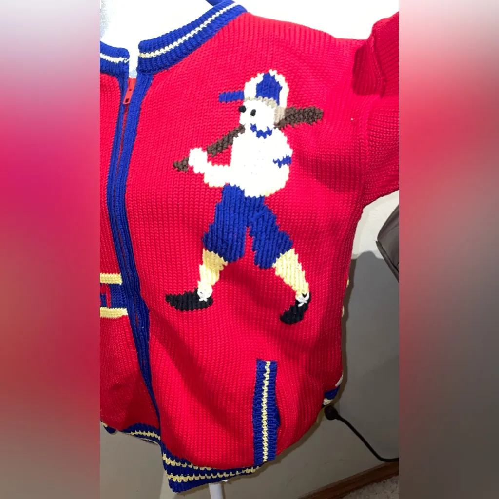 Traditional Trading Co Women’s Size M Red Baseball Zip Up Sweater Team Hand Knit Size M - Image 10