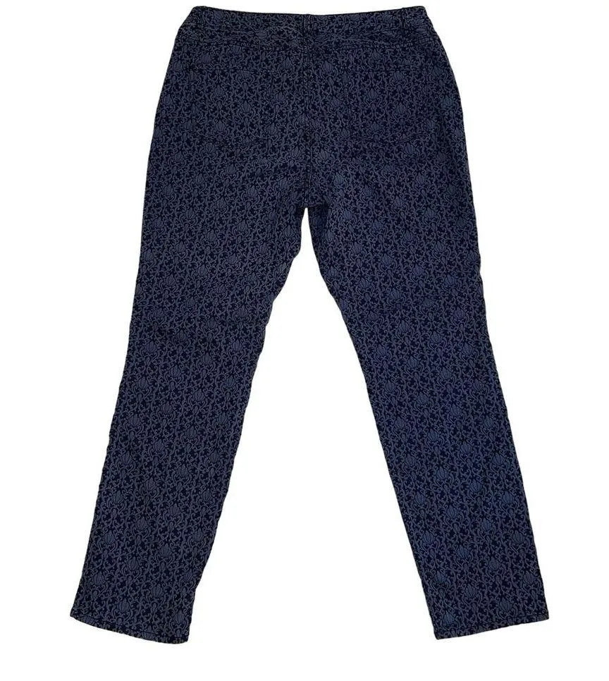 Coldwater Creek Natural Fit Navy Blue Jacqard Pants Size 14 Brocade Look - Image 6