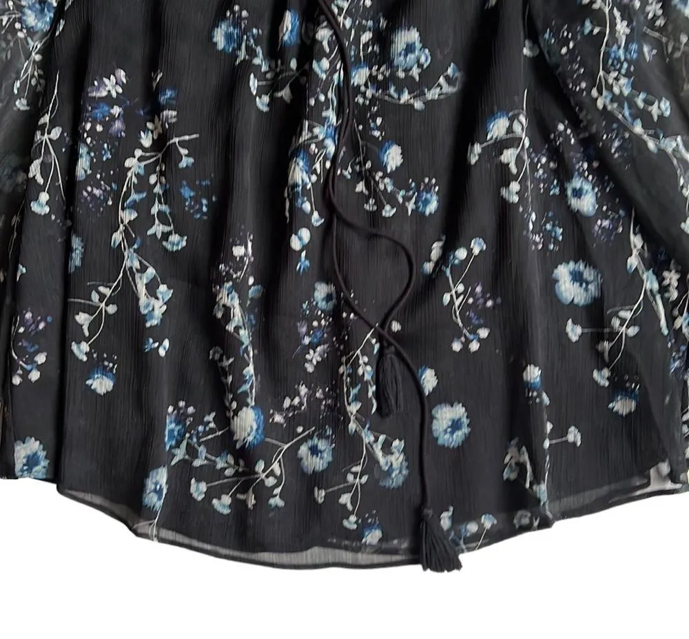 TJD Off the Shoulder Blue Floral Print Peasant Top Size Small - Image 3