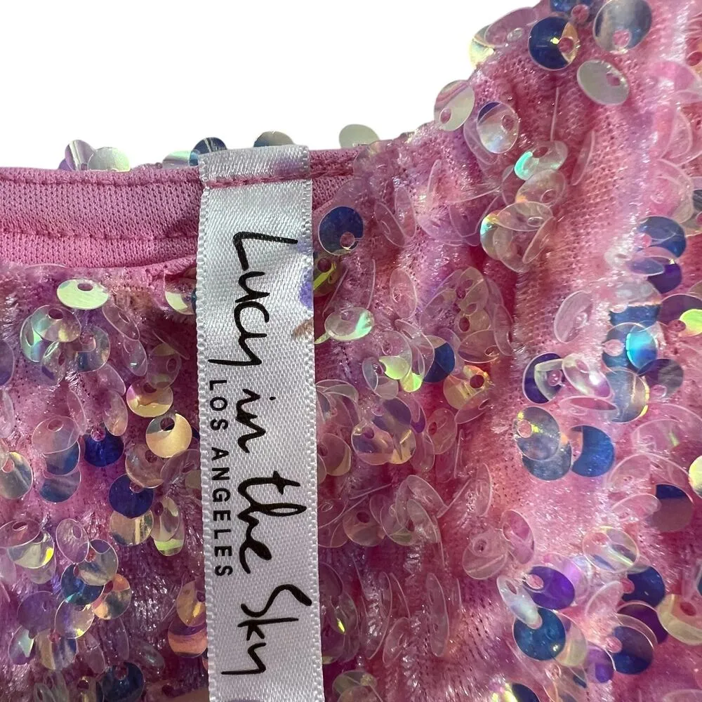 Lucy in the Sky Iridescent Sequin Bodycon Dress in Pink Size XS Party Concert - Image 5