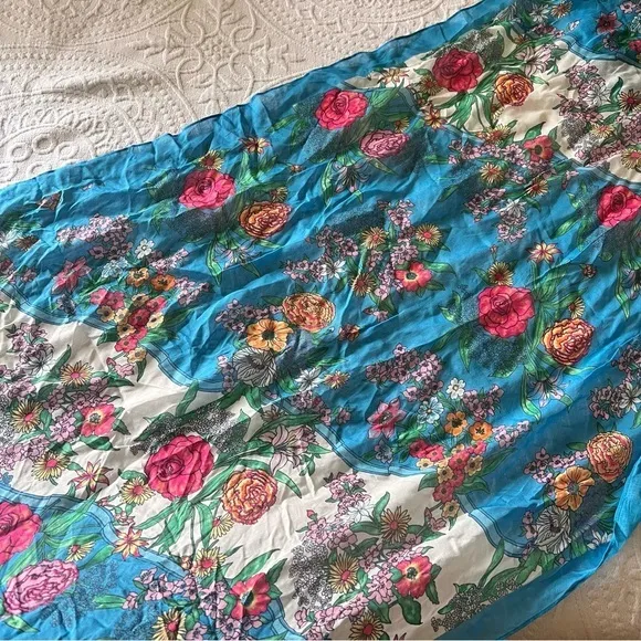TALBOTS blue floral scarf‎ NEW spring summer scarf oblong pastel blue pink modal - Image 3