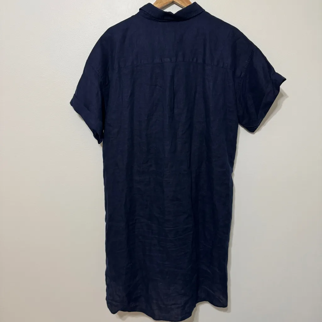 NEW J CREW Capitaine 100% Linen Shirt Dress Size Large Navy Short Sleeve NWOT - Image 6
