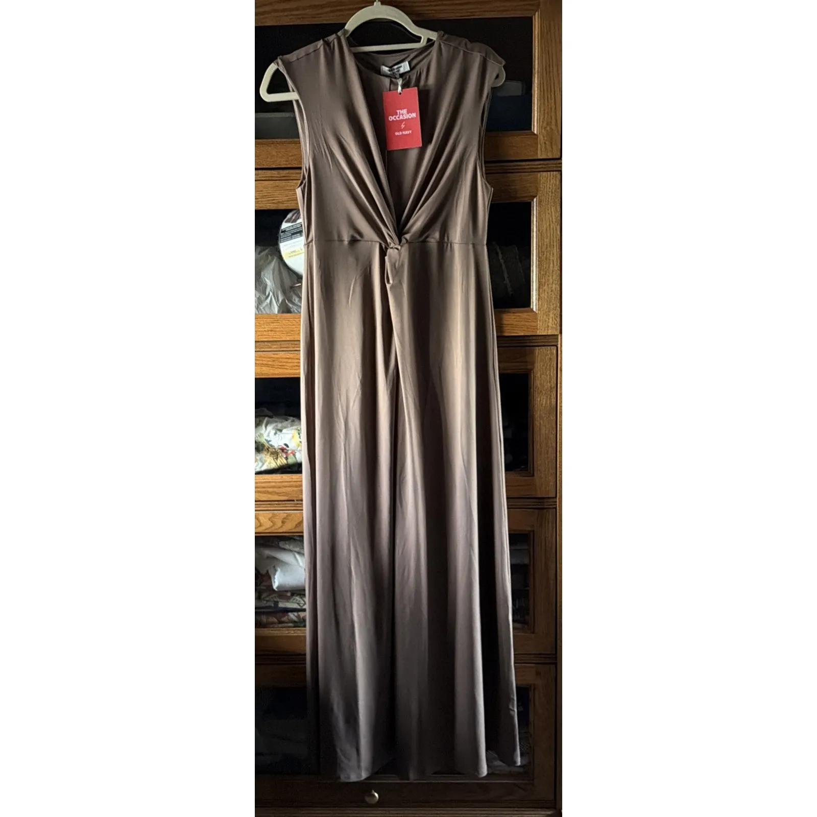 The Occasion by Old Navy Twist-Front Maxi Dress Brown Tan Women’s M NWT - Image 3