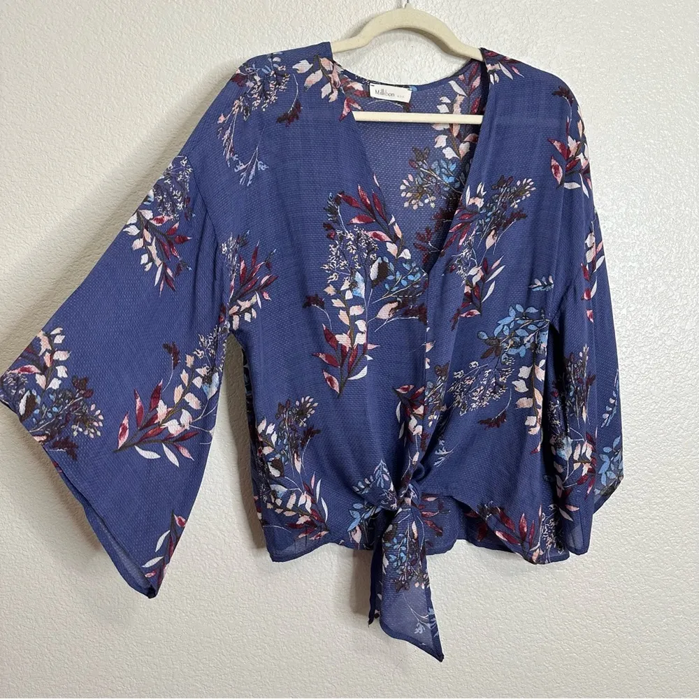 Millibon Blue Floral Flare Sleeves V - Image 2