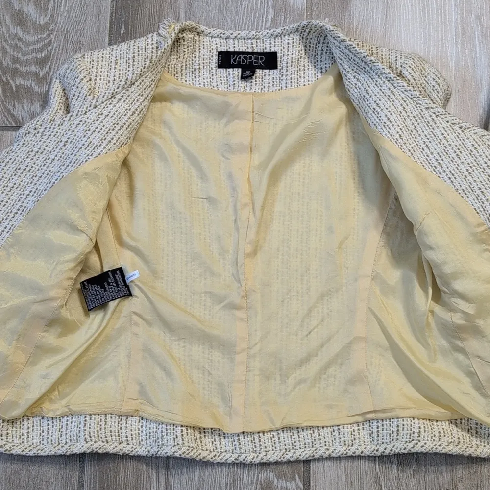 Kasper Petite Tweed Blazer Jacket | Kasper Yellow Tweed Jacket Size 4P - Image 10
