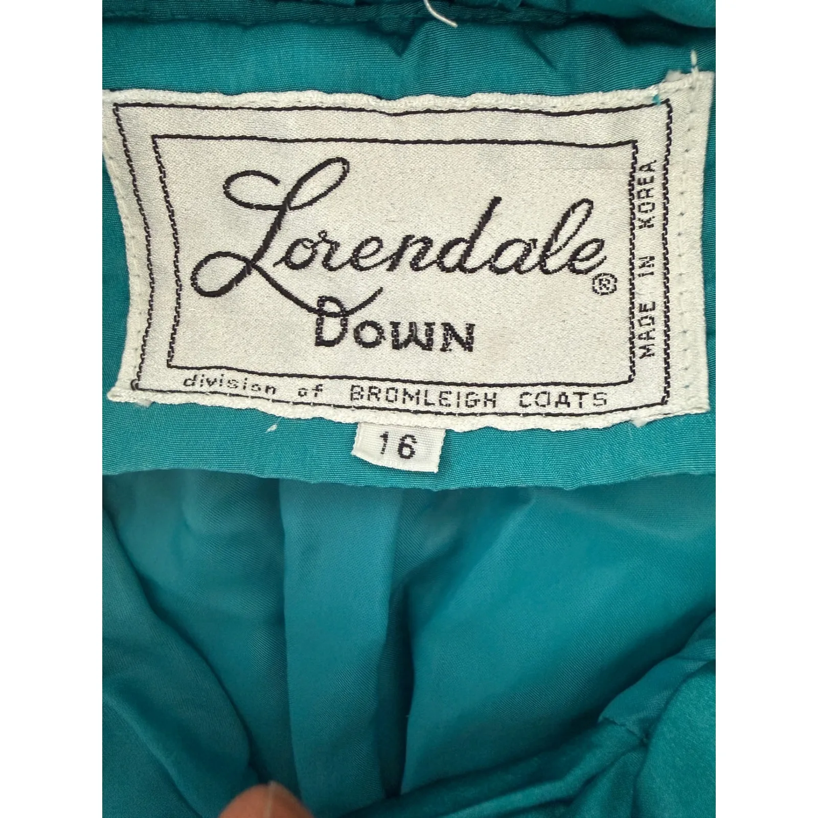 Lorendale Down Puffer Coat Teal Blue Button Front Puffy Sleeve Size L - Image 5