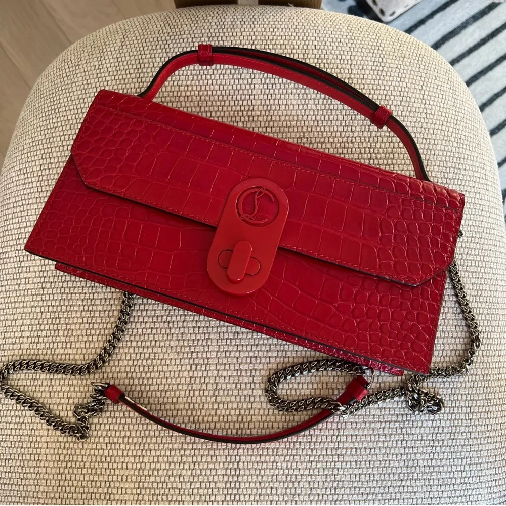 Christian Louboutin Calfskin Alligator Embossed Elisa Baguette in Red - Image 4