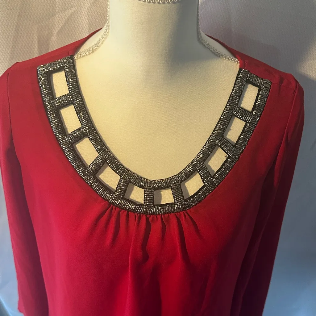 HeartSoul Red Blouse with Embellished Neckline Size M - Image 8