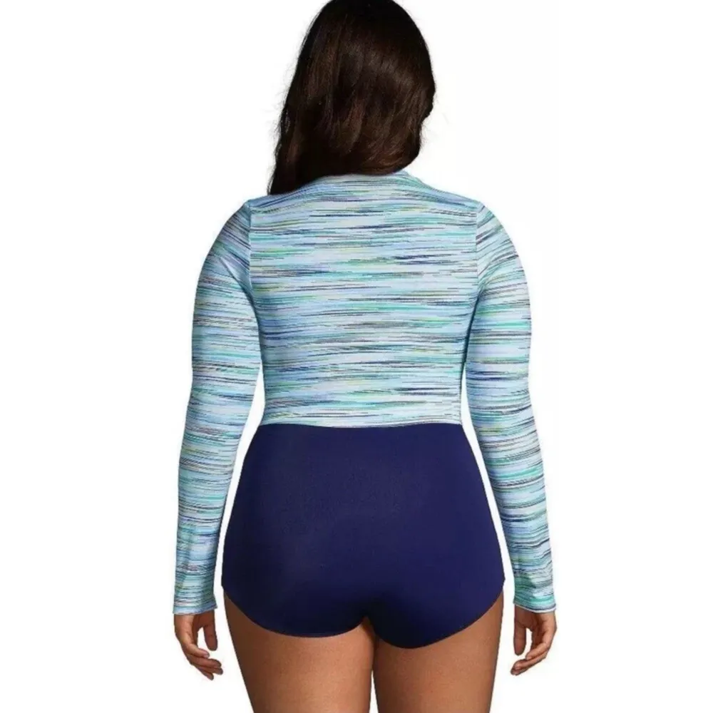 LANDS' END Plus 22W Long Sleeve UPF 50 Full Top Coverage Zip Front Swimsuit - Image 2