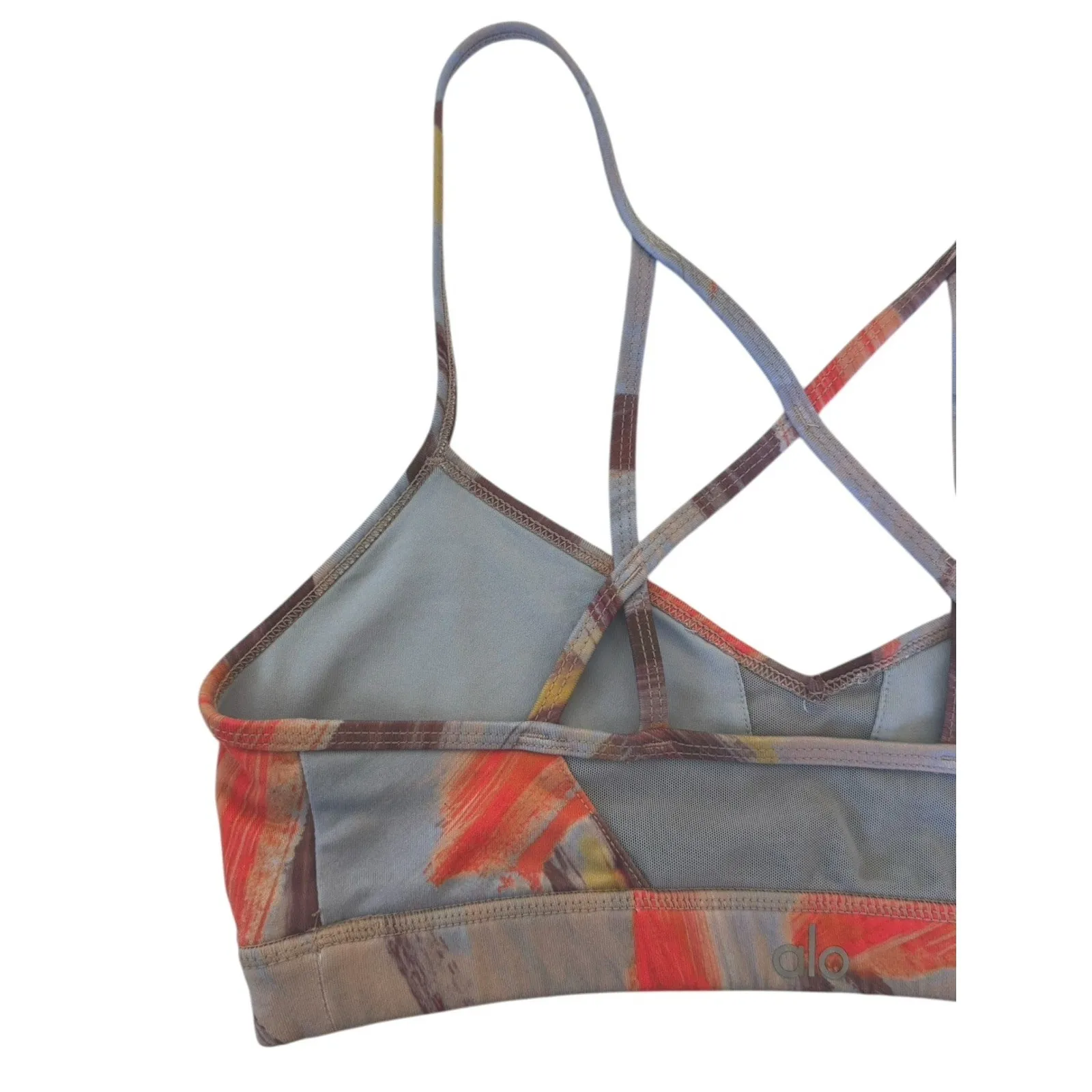 ALO Yoga Goddess Sports Bra Modernist Multi Watercolor V Neck Sweetheart Size S - Image 7