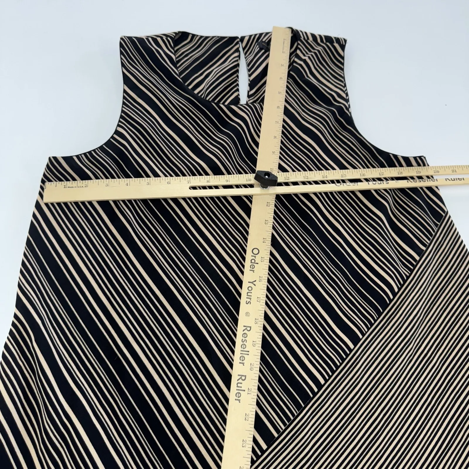 Donna Karan Dress Womens Large Black Tan‎ Striped Asymmetrical Hem Elegant - Image 7