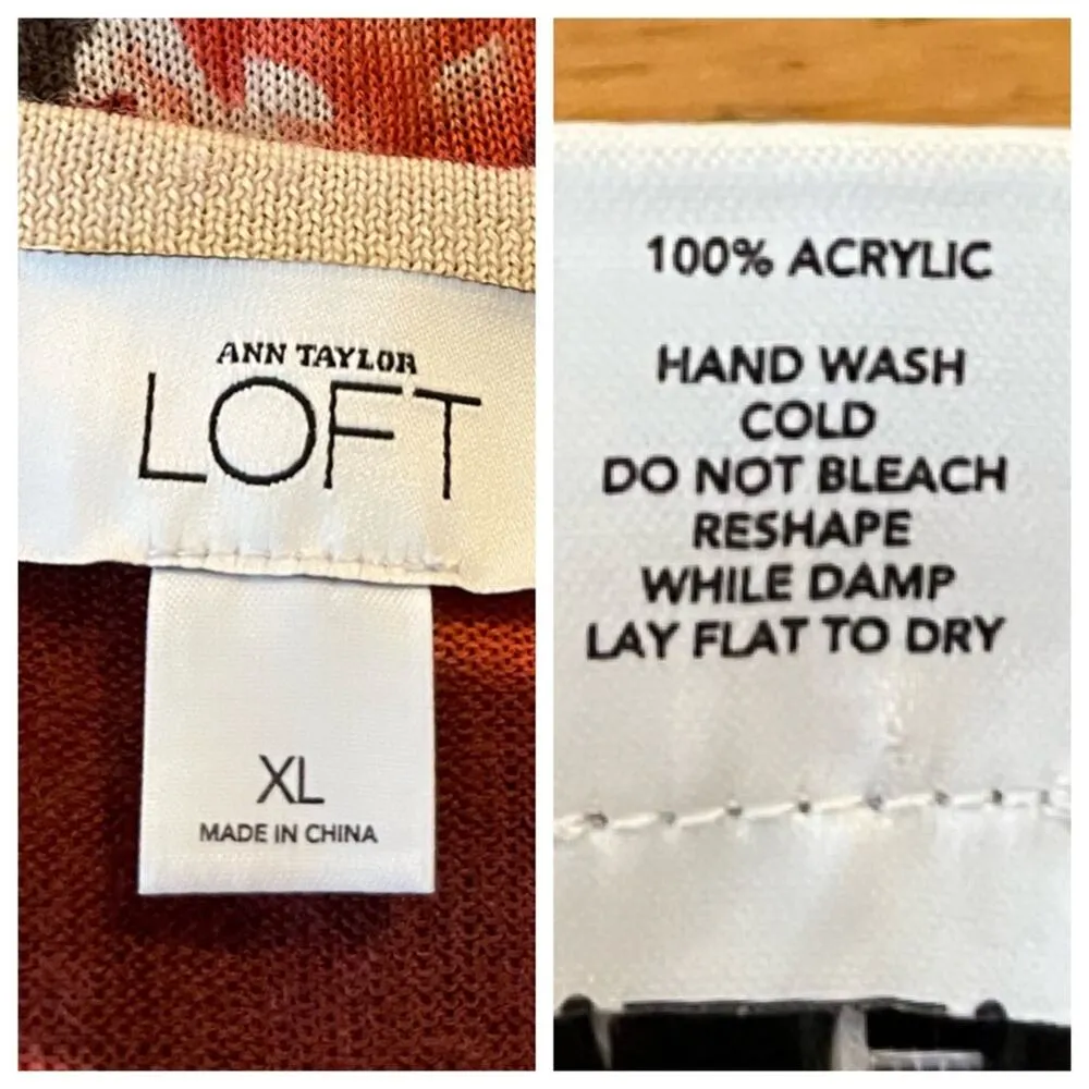 LOFT Cardigan Sweater Button Up Long Sleeve Burgundy Pink Floral Women’s Size XL - Image 9