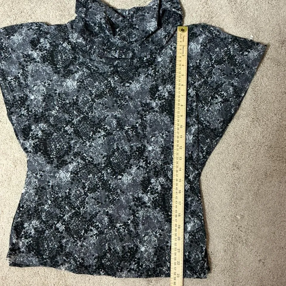 GRNV Women's Black Gray Sheer Snake Print Cowl Neck Flutter Sleeve Top Grunge Size M - Image 4