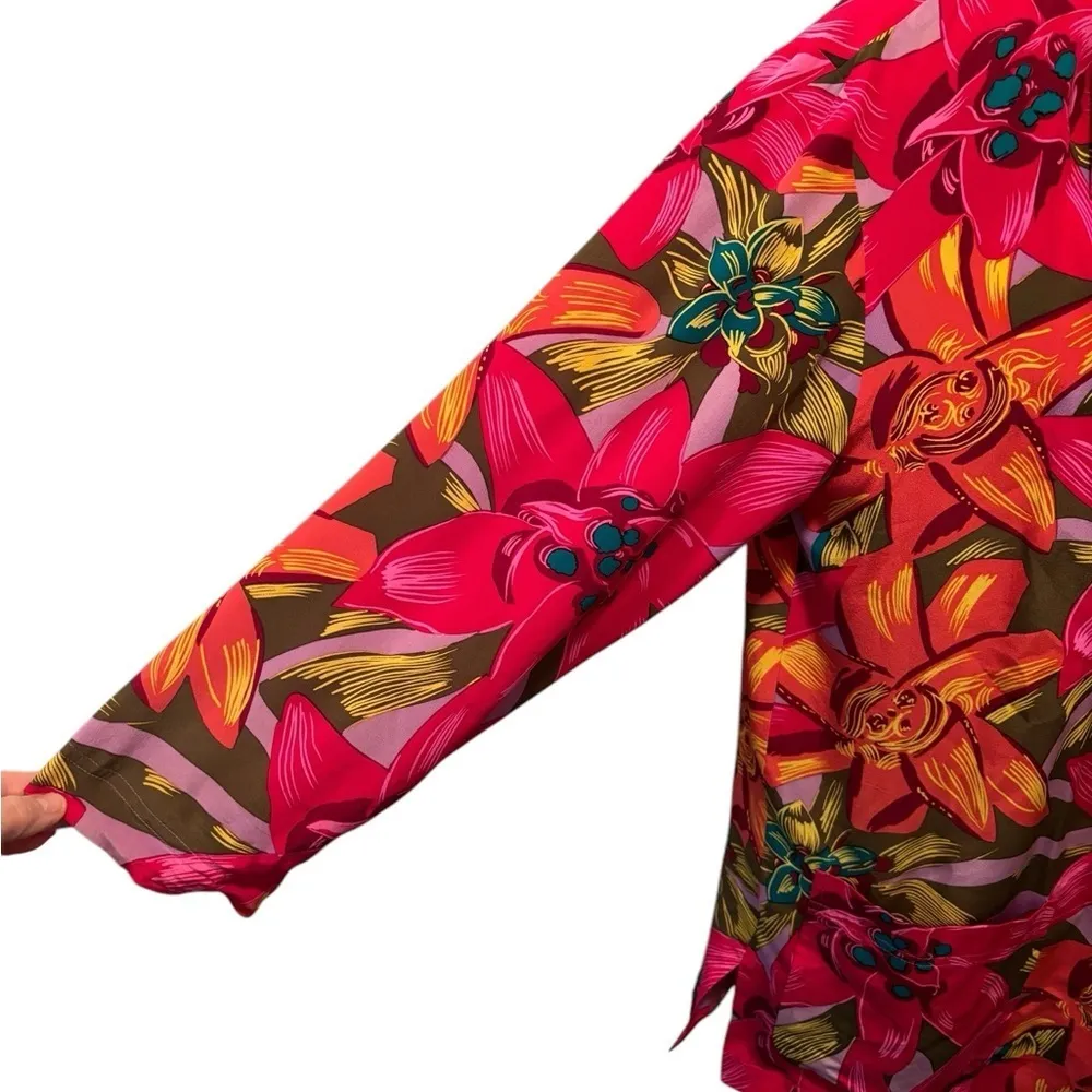 Adam Douglass 100% Silk 2 Button Bright Floral Hawaiian Jacket Blazer M Pockets - Image 5