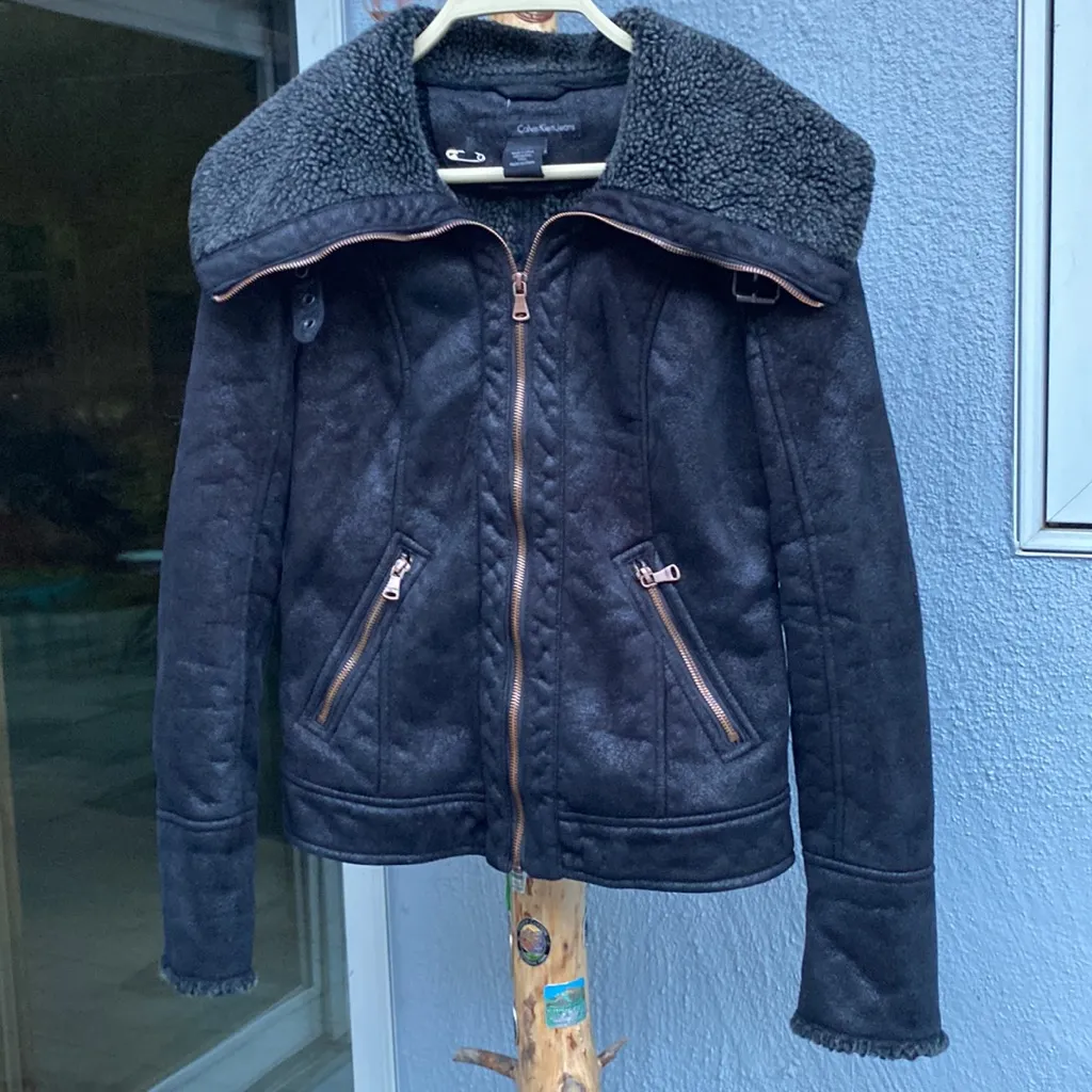 Faux suede and shearling lined jacket Black - Image 2