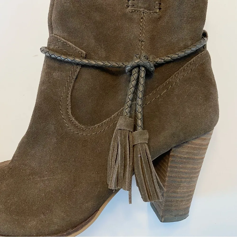 Dolce Vita Melah Western Ankle Boots Booties Tassel Fringe 7.5 Olive Brown Suede Size undefined - Image 3