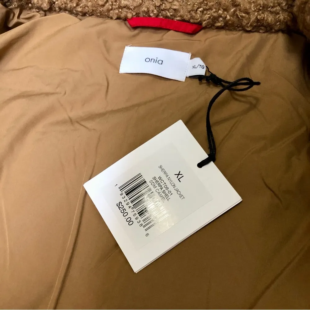 NWT Onia Sherpa Oversized Shacket Camel Light Brown Tan Nylon Furry Jacket XL - Image 10