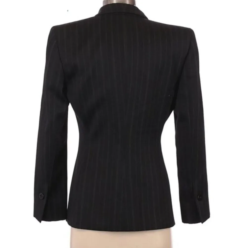 VINTAGE VTG ARMANI COLLEZIONI Black White Vertical Pinstripe WOOL Blazer Jacket - Image 3