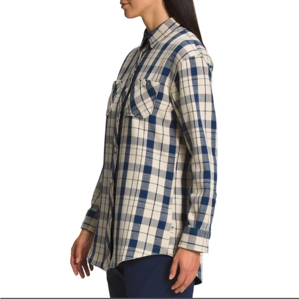 The North Face Valley Twill Flannel Shirt Women’s size Small Gravel‎ Navy Blue - Image 16