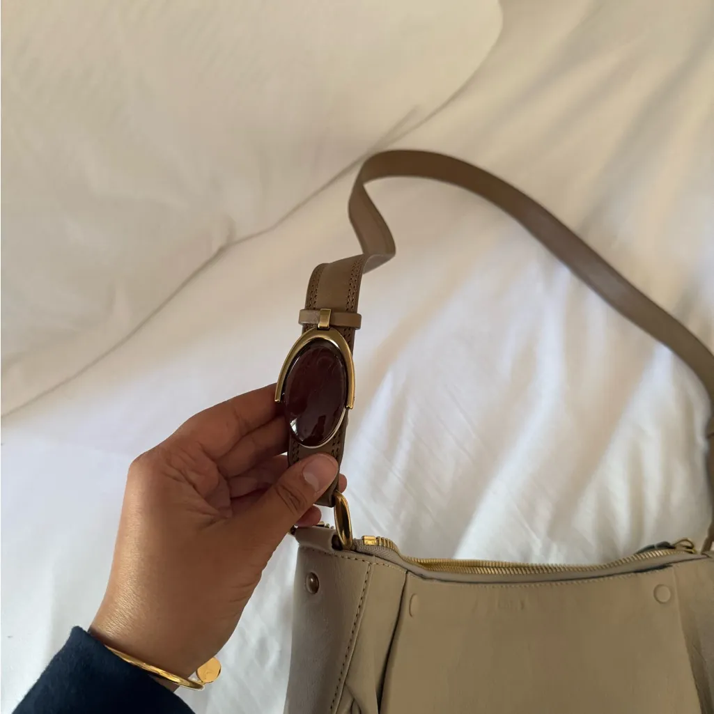 Chloe Cream Brown Stone Detailing Bag Purse Leather Quiet Luxury - Image 7