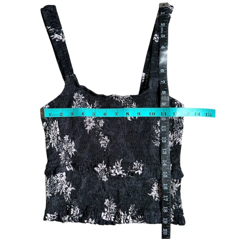 NEW Free People Hannah Black Floral Print Smocked Cami Top Medium NWT - Image 7
