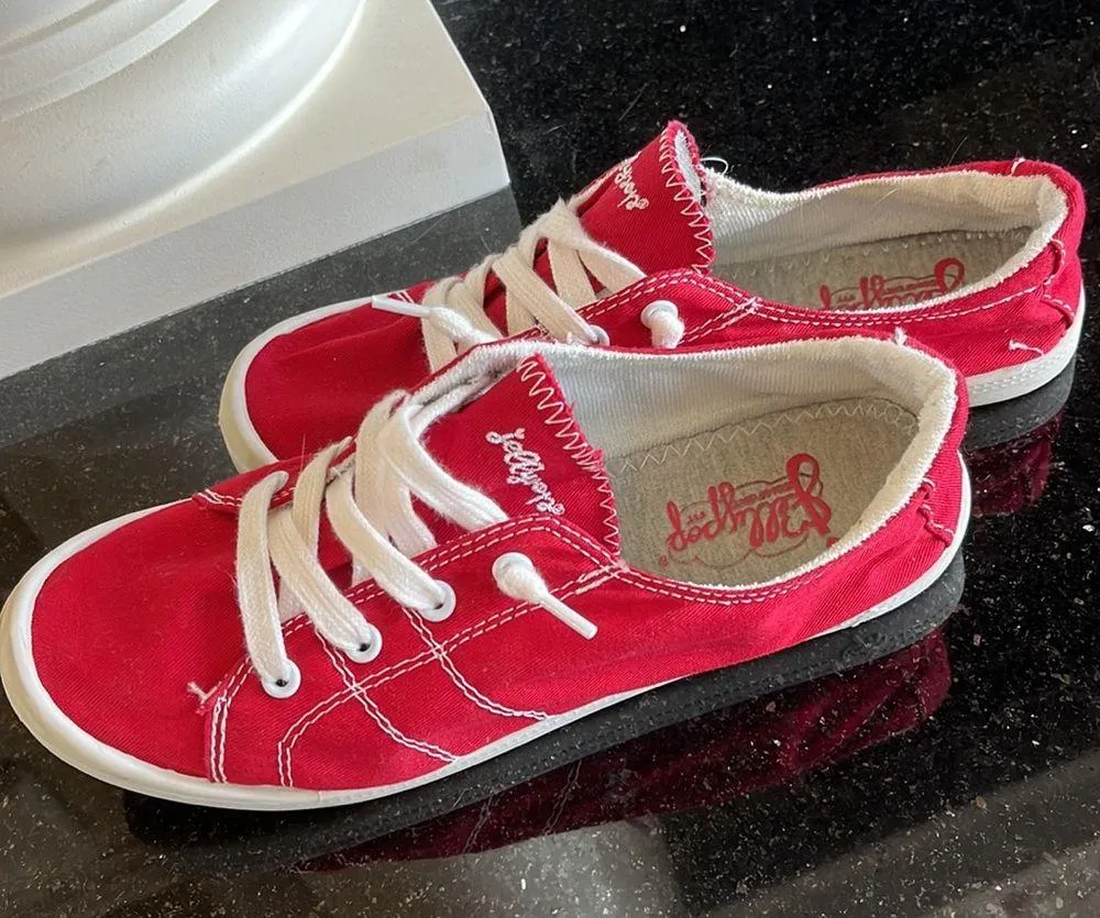 Red Sneakers Slip On Lace Up Canvas Jellypop Womens 8 - Image 7