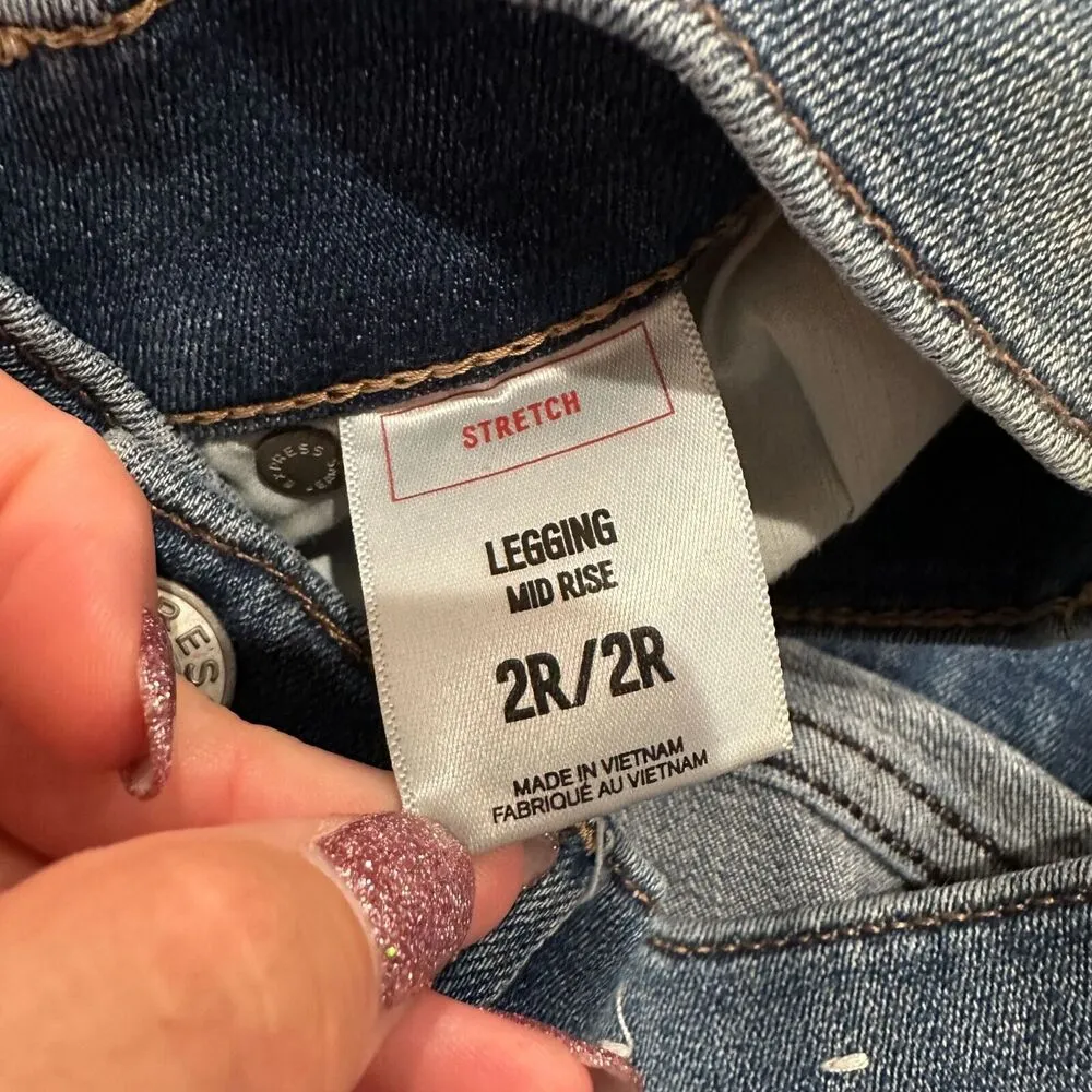 Express Mid Rise Denim Legging Jeans Floral Sequin Embellishments Distressed Hem - Image 10