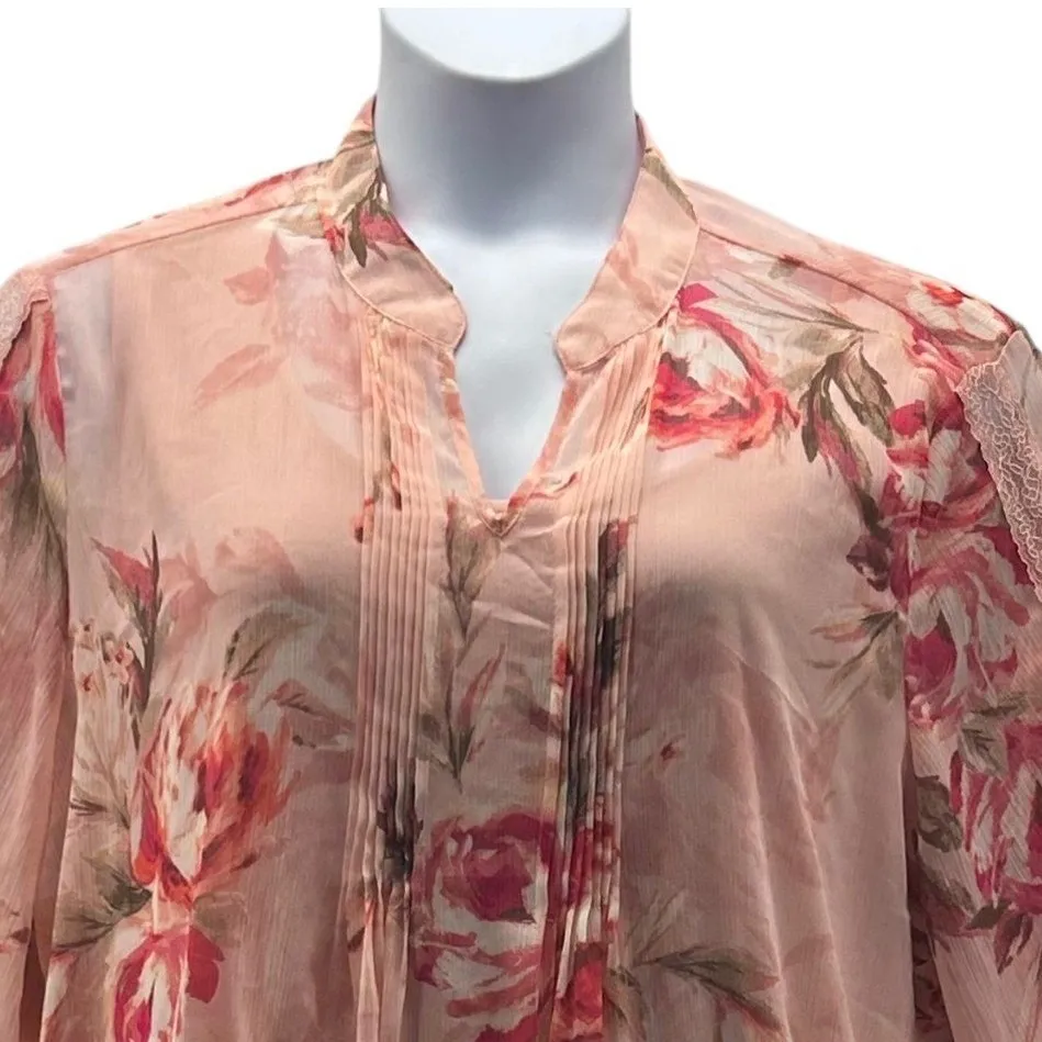 Susan Graver Fairy Top Size 2X Rose Sheer Chiffon Romantic Feminine Boho Garden - Image 3