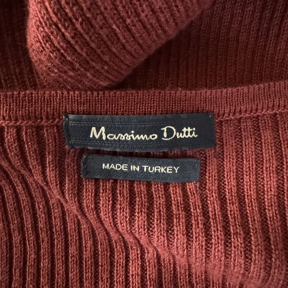 Massimo Dutti Sweater Women Large Rust Red Ribbed Shirt Casual Neutral Minimalst - Image 6