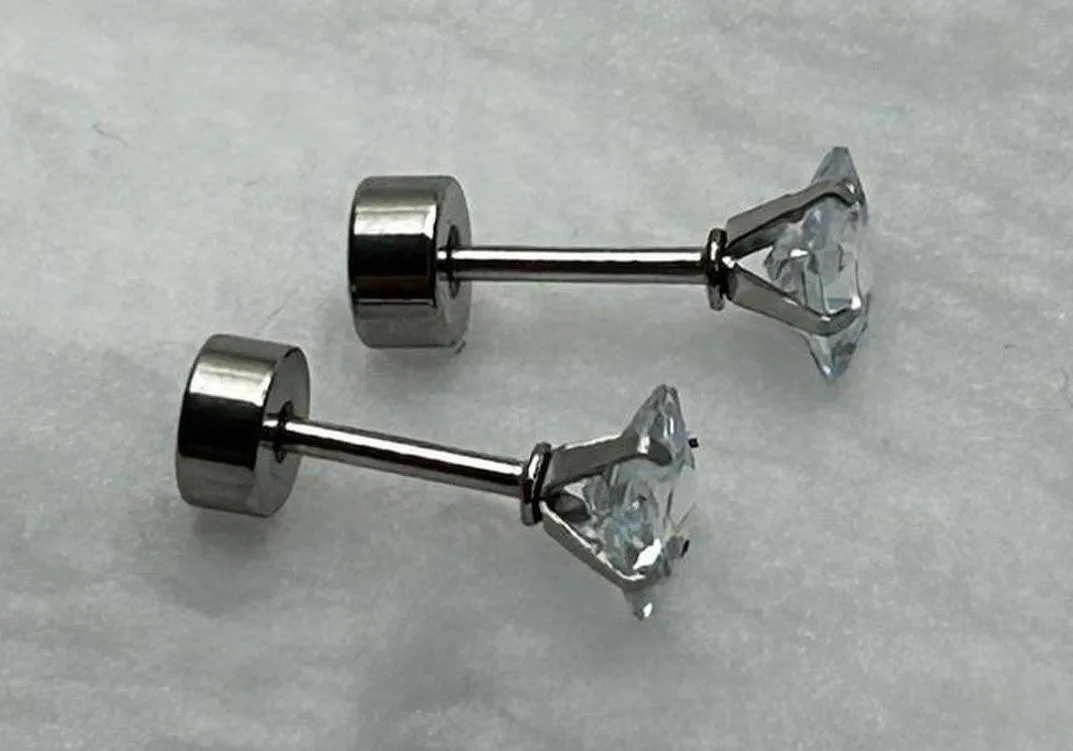 Silver Square White Crystal Zircon 4mm Stud Earrings - Image 6