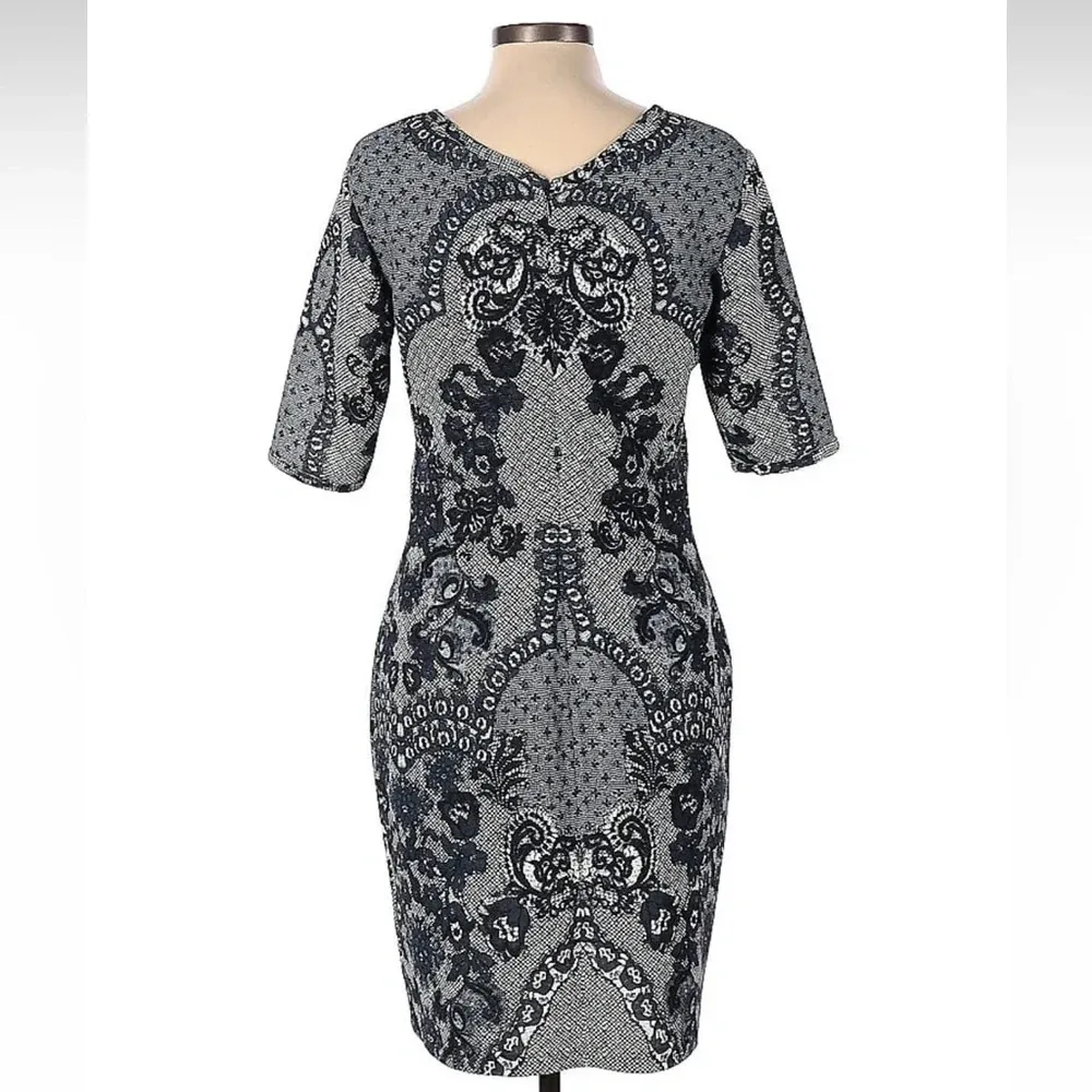 Anthropologie Grey Sketched Lace Dress By Yoana Baraschi Size 12 Large L - Image 7