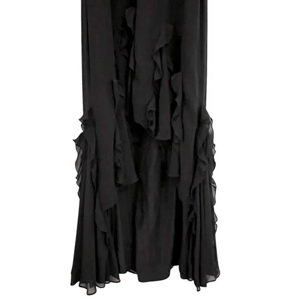 JS Collections Black Ruffle Halter Maxi Dress Sz 4 Cocktail Whimsigoth Prom - Image 3