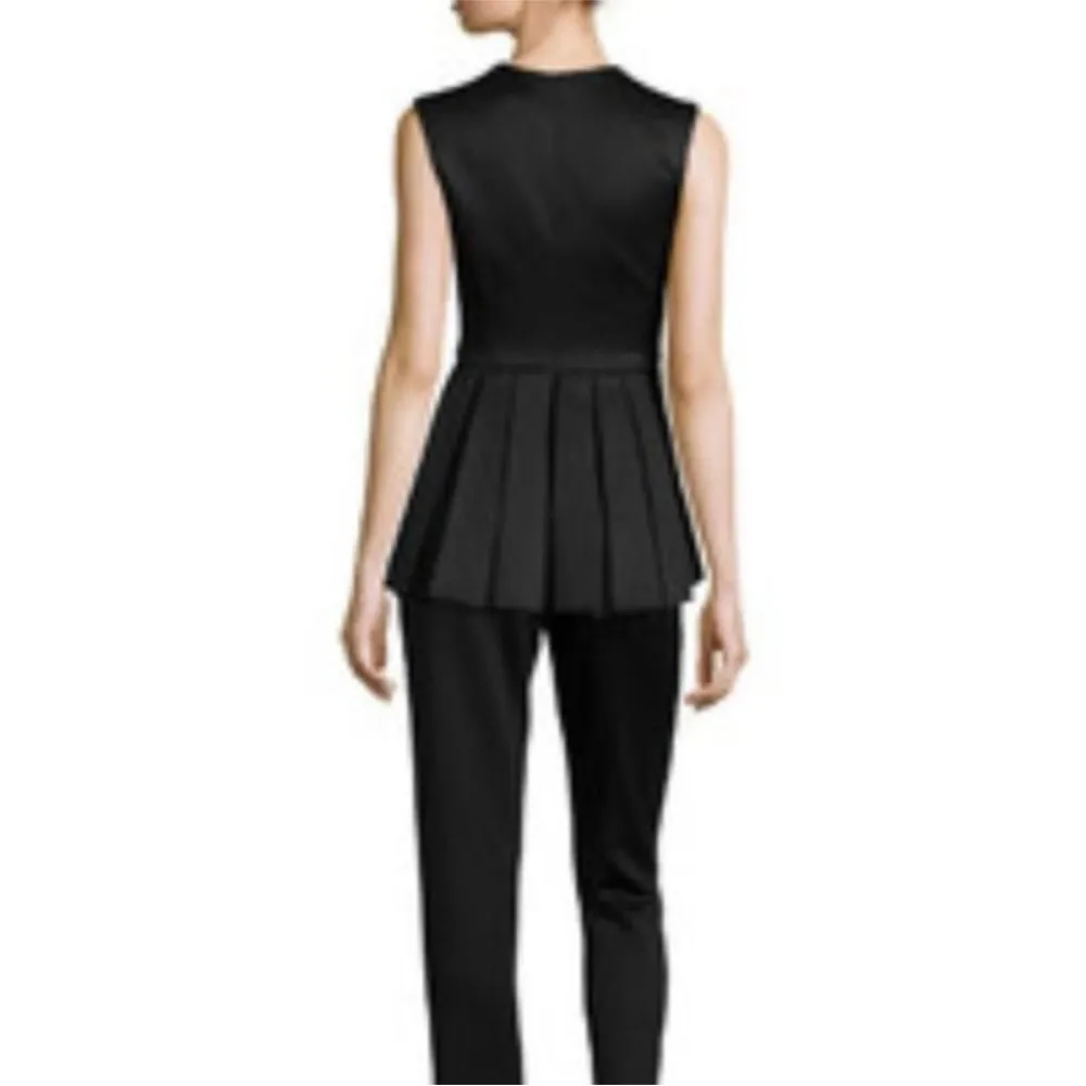 Cushnie Et Ochs V Neck Pleated Silk Wool Black Sleeveless High Low Peplum Top 4 - Image 3