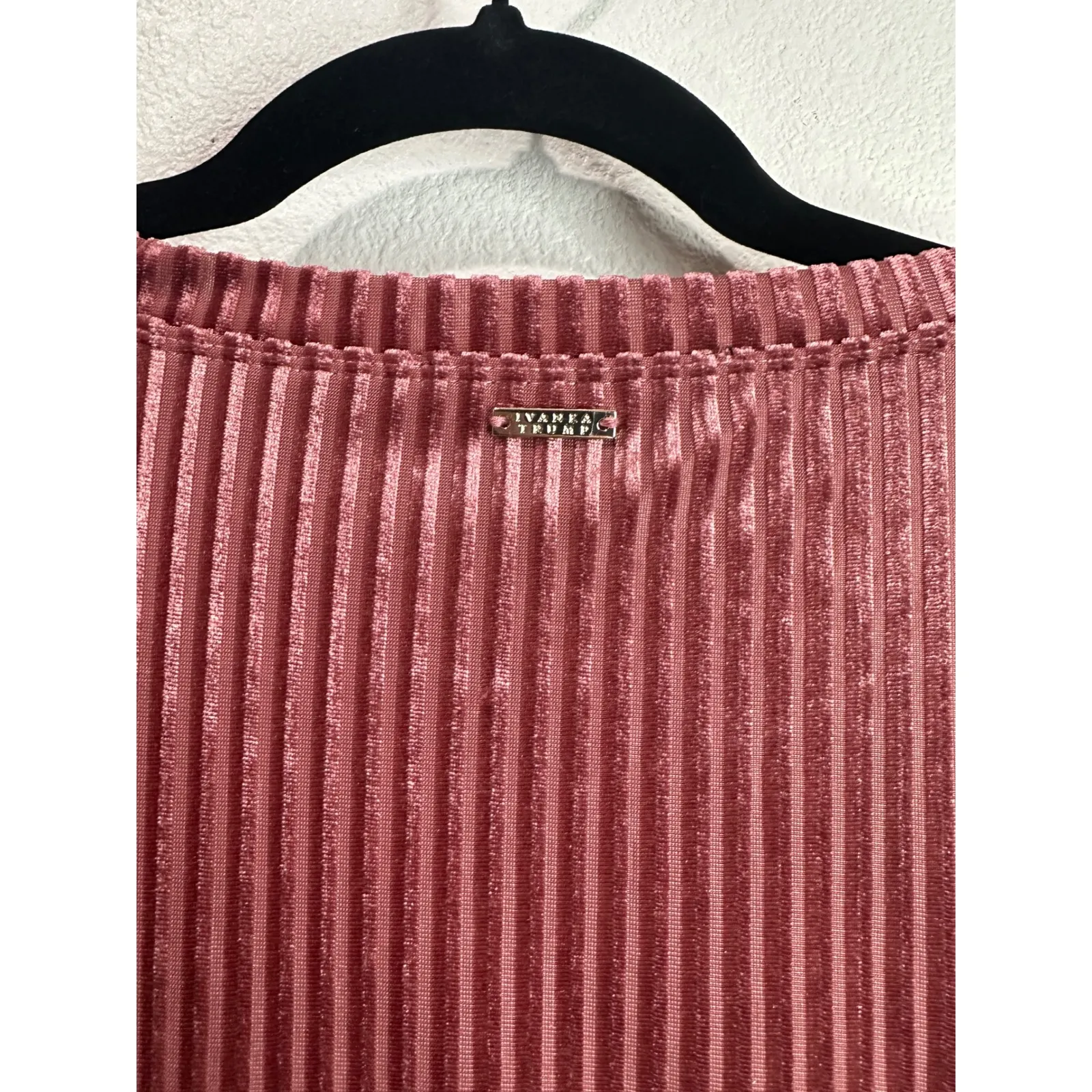 IVANKA TRUMP Velvet Ribbed Peplum Top Rose Gold 3/4 Sleeve Women's Size L - Image 4