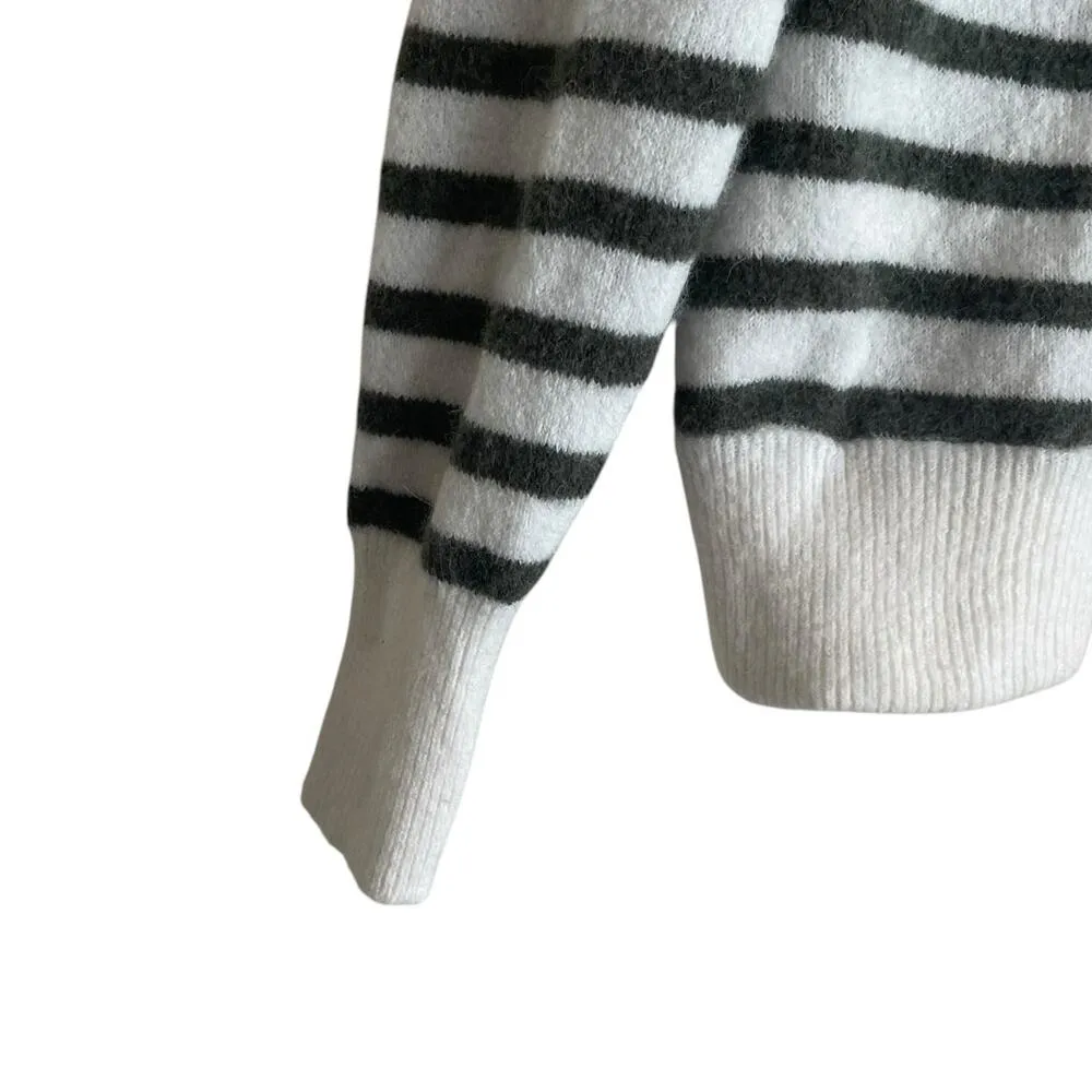 Madewell Sweater Women M Gray Stripe Wrap Bodice Cozy Warm Contemporary Gorpcore - Image 5