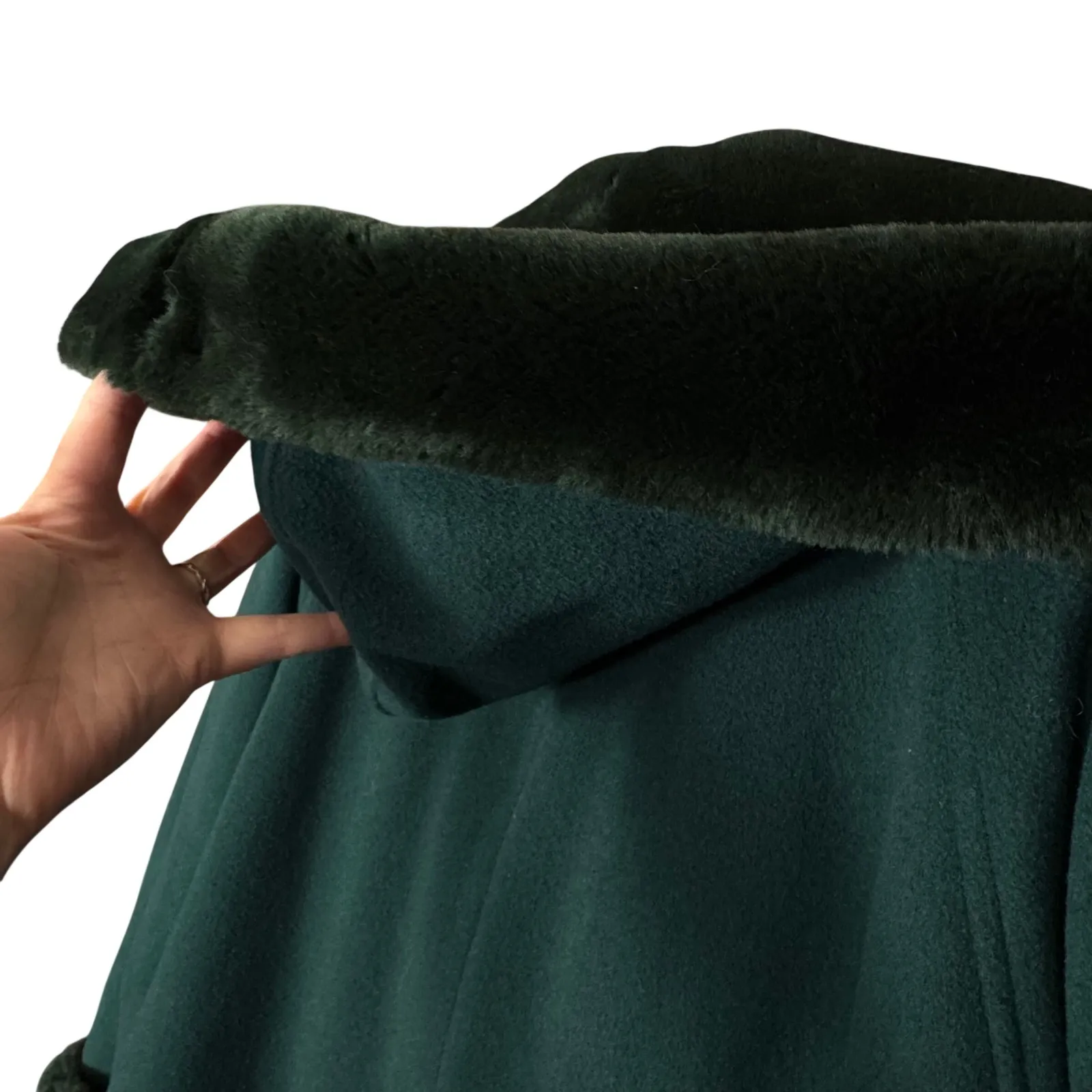 VTG Wool Blend Coat Faux Fur Collar Cuffs Lined Sz 12 Womens Dark Green Feminine - Image 8
