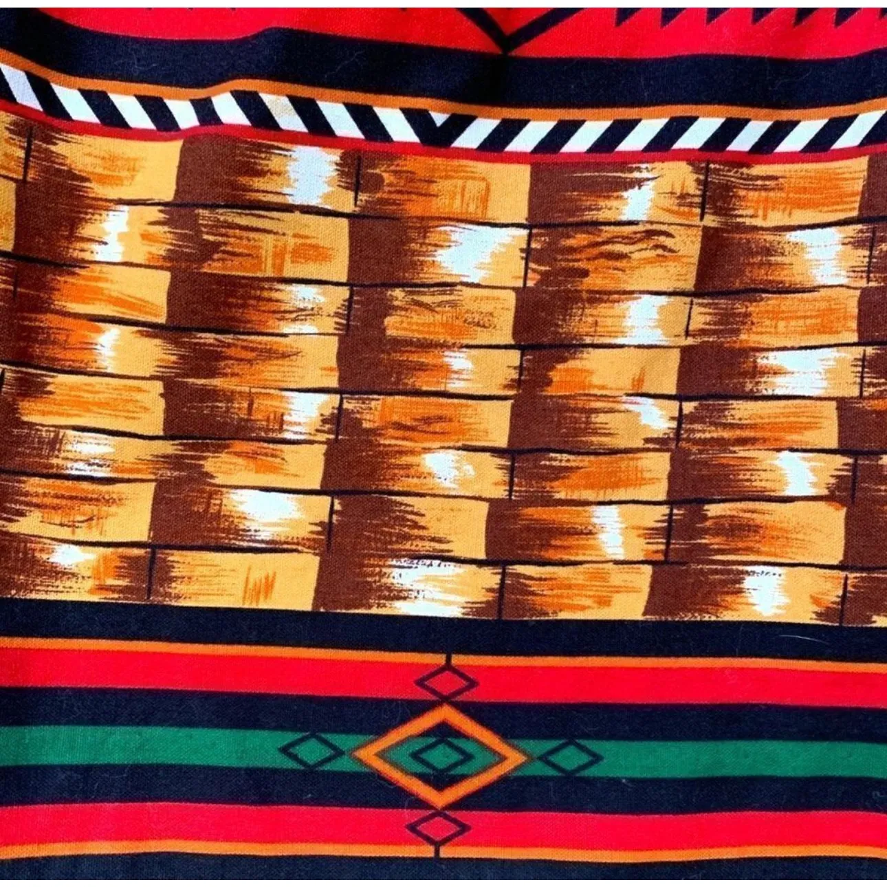 Vintage Native American Folk Art High Waisted Tailored Cotton Shorts Small Boho Red - Image 8