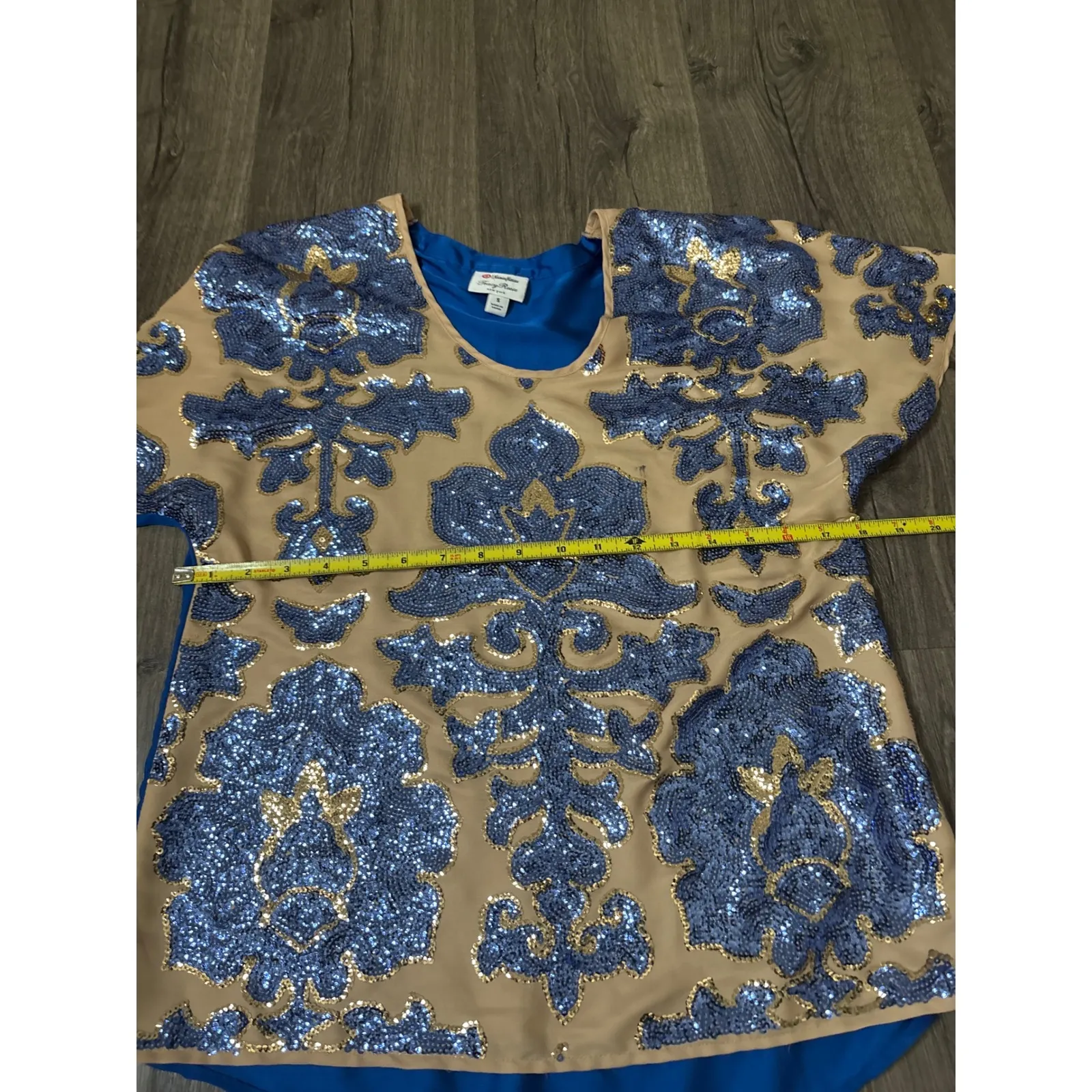Tracy Reese Neiman Marcus Sequin Embellished Tunic Top Blue Tan Women's Small - Image 5