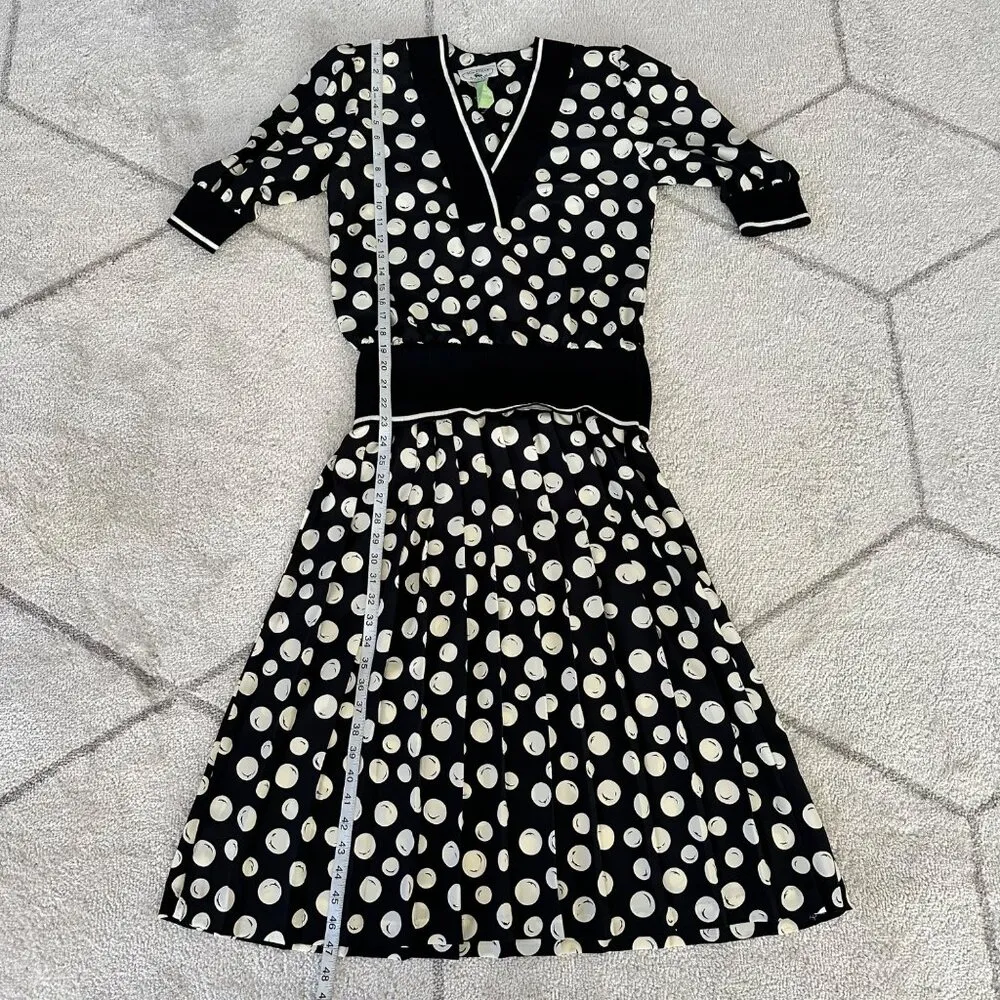 Vintage Jonathan Martin 70s Polka Dot V-Neck Dress Pleated Bottom Sz Med - Image 7
