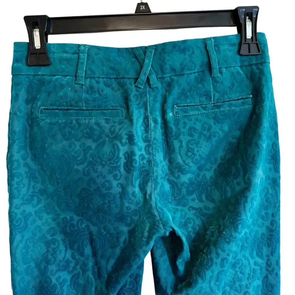 Anthropologie Cartonnier Size 4 Charlie Ankle Green Velvet Brocade Velvet Pants - Image 4