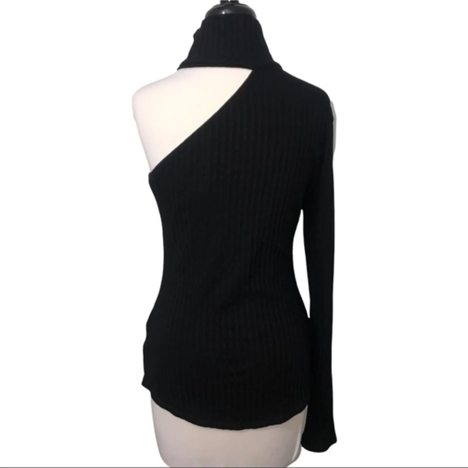 The Range Framed Ribbed Carved One Shoulder Black Turtleneck Top Size L NWT - Image 6