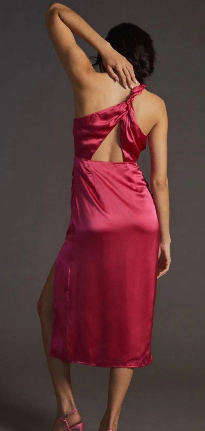 NWT $260  Raspberry One-Shoulder Silk Midi Back Zip Dress 14 - Image 2