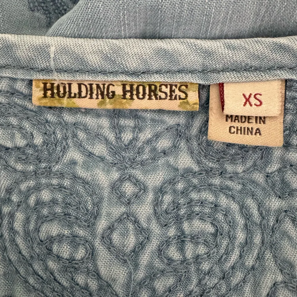 Anthropologie Holding Horses Blue Women Chambray Tunic Embroidered Dress Size XS - Image 13