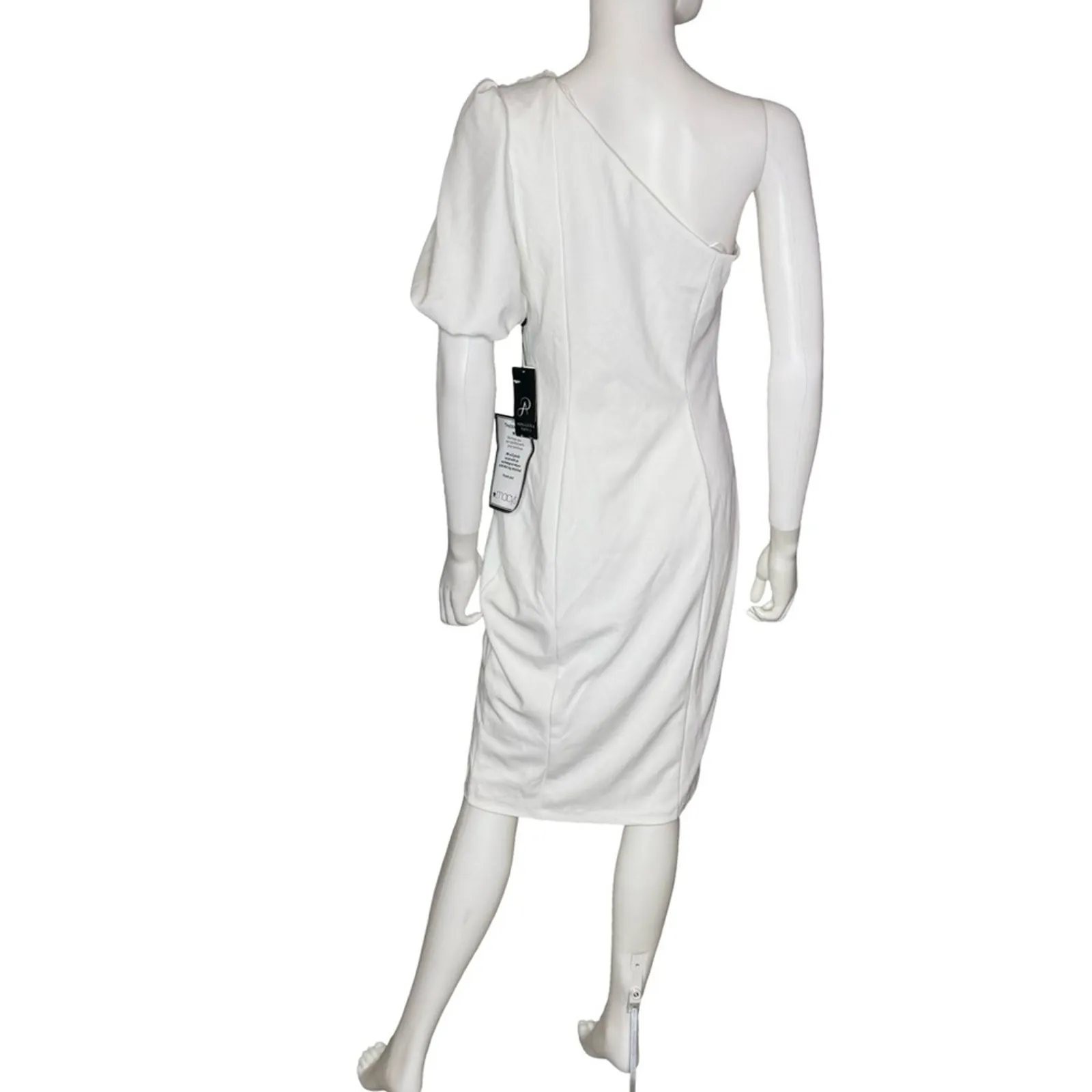 Adrianna Papell Women's One-Shoulder Scuba Sheath Dress Ivory Sz 4 - Image 6