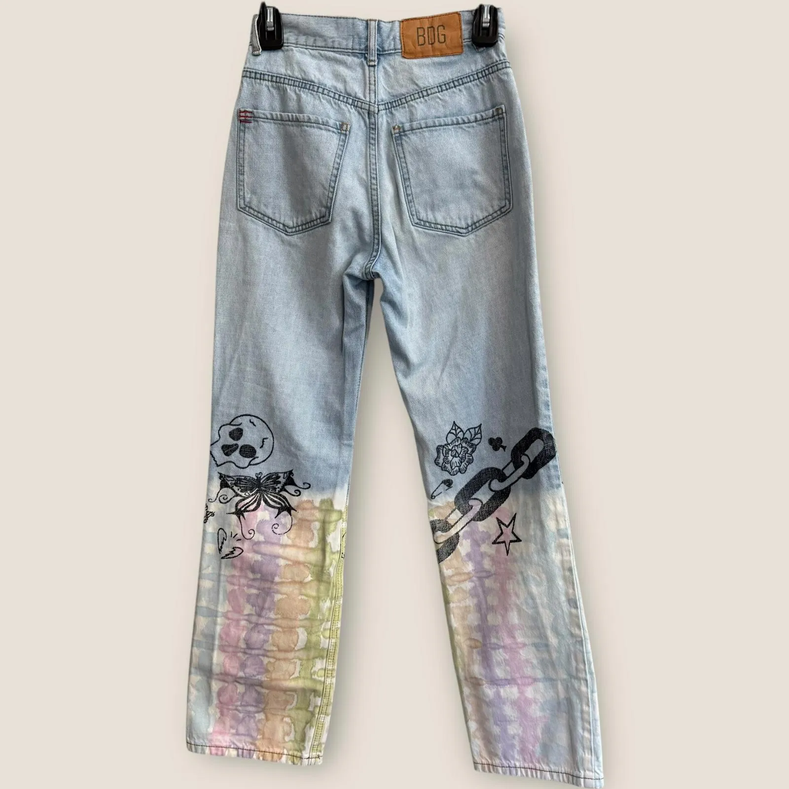 BGD Trendy Painted Denim Jeans with Colorful Tie-Dye Bottoms Sz 24 Cowboy Pants - Image 3