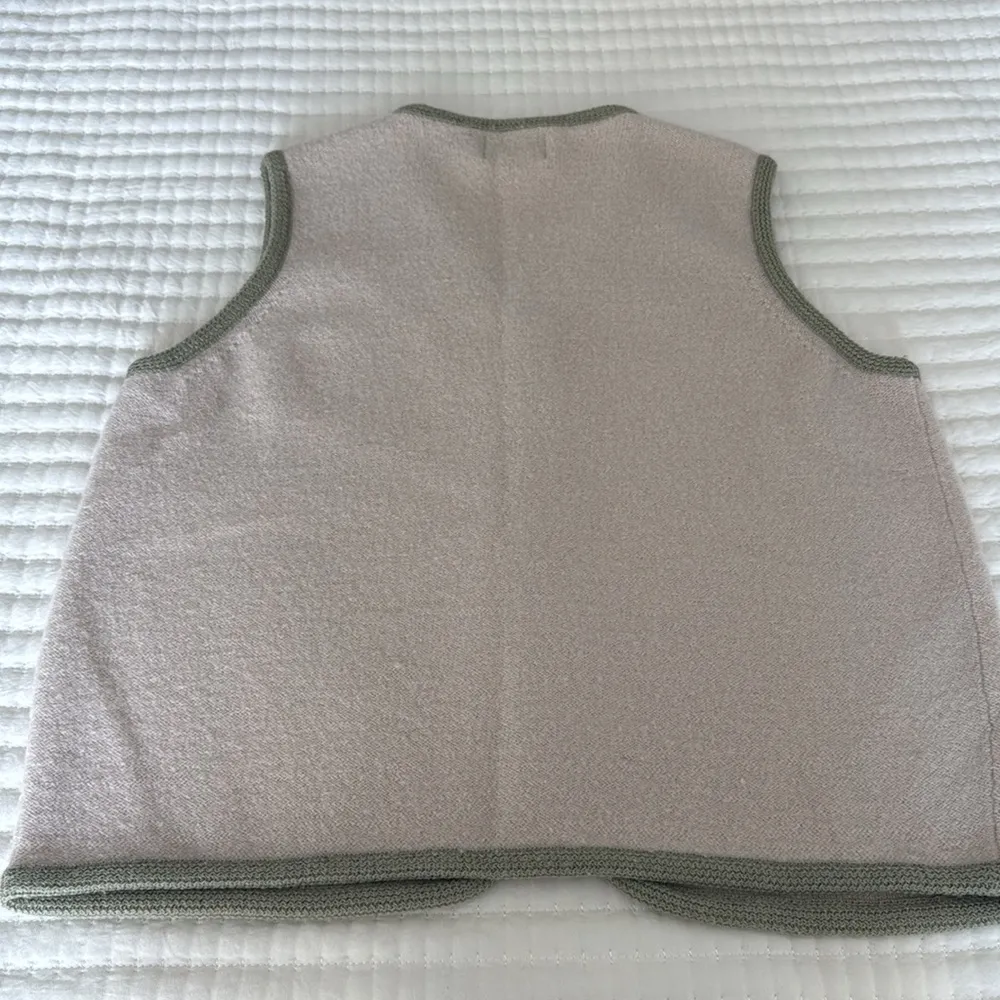 Cabela's Oatmeal/Green Wool Zip Up Sweater Vest Size L - Image 3