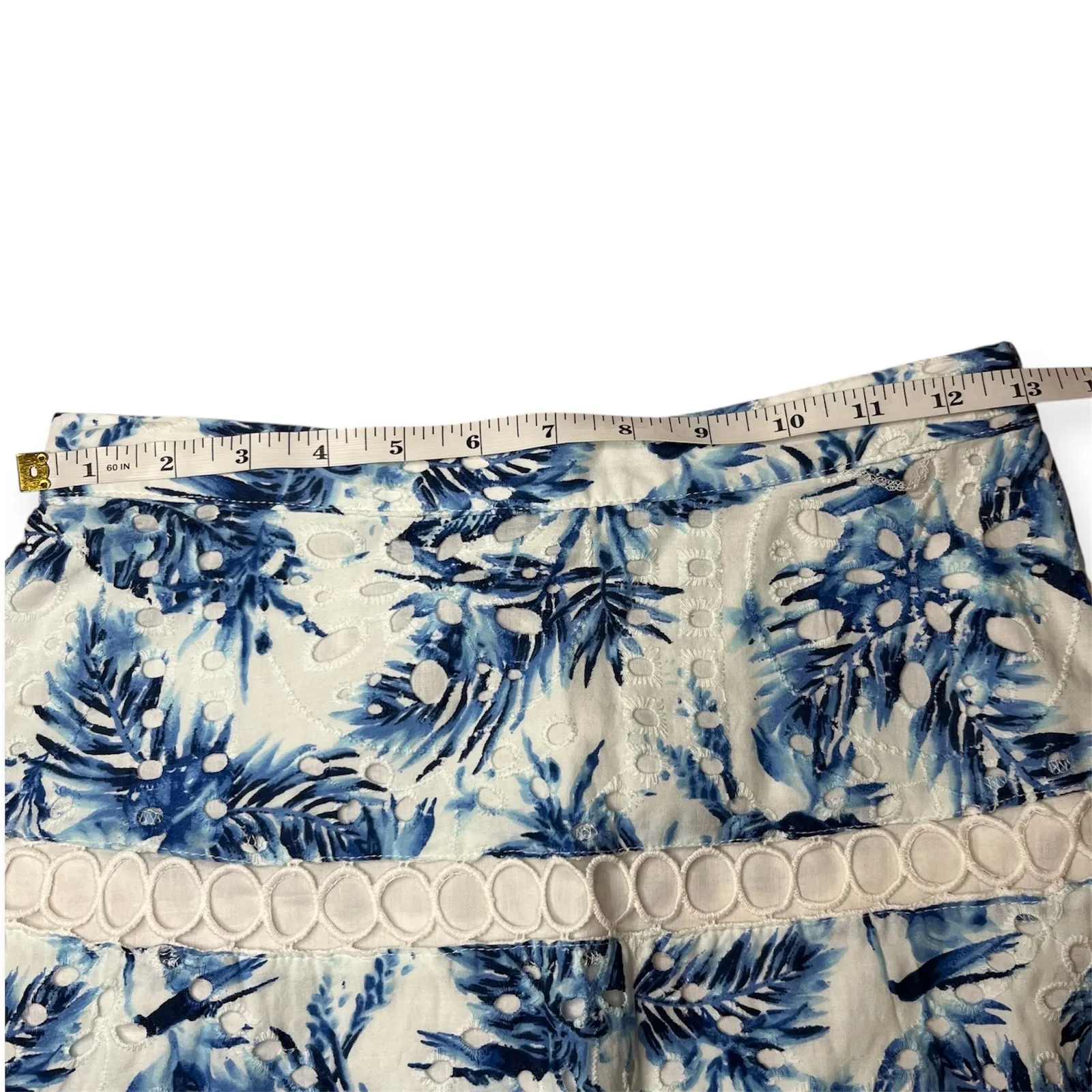 Guess Noelle Blue White Floral Eyelet Embroidered Mini Skirt with Lace Trim Sz S - Image 7
